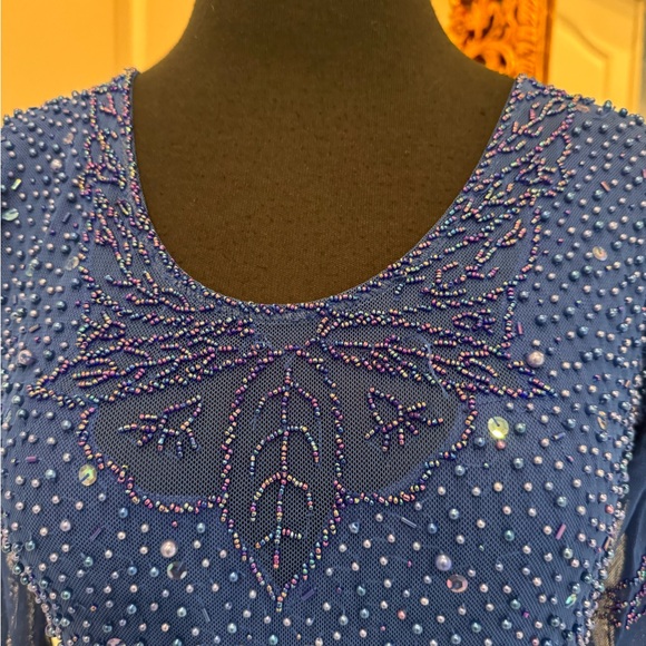 Elegant royal Blue hand Beaded Attitudes by Debra Dress - Picture 3 of 7